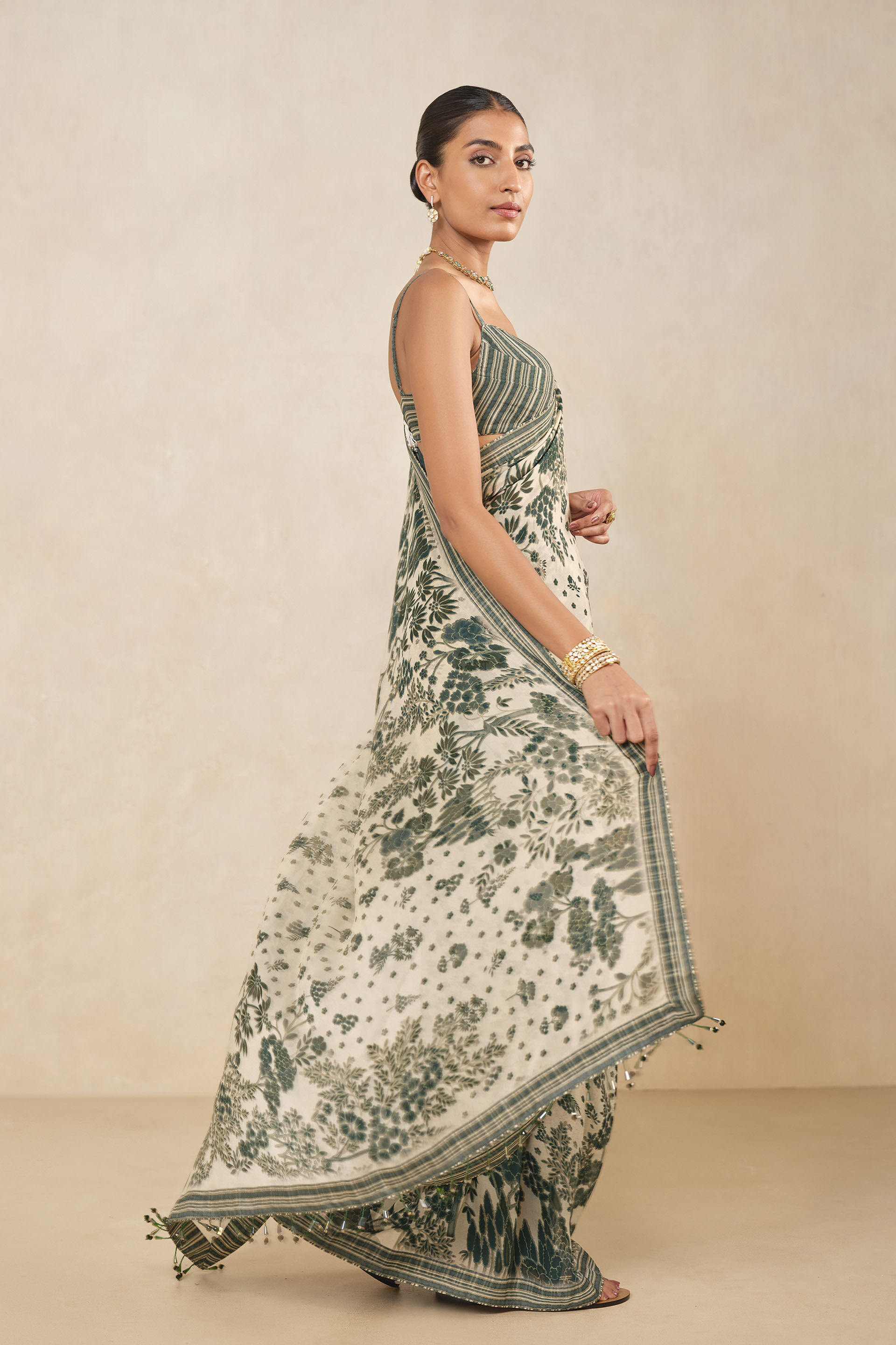 Evani Saree - Beige, Beige, image 4